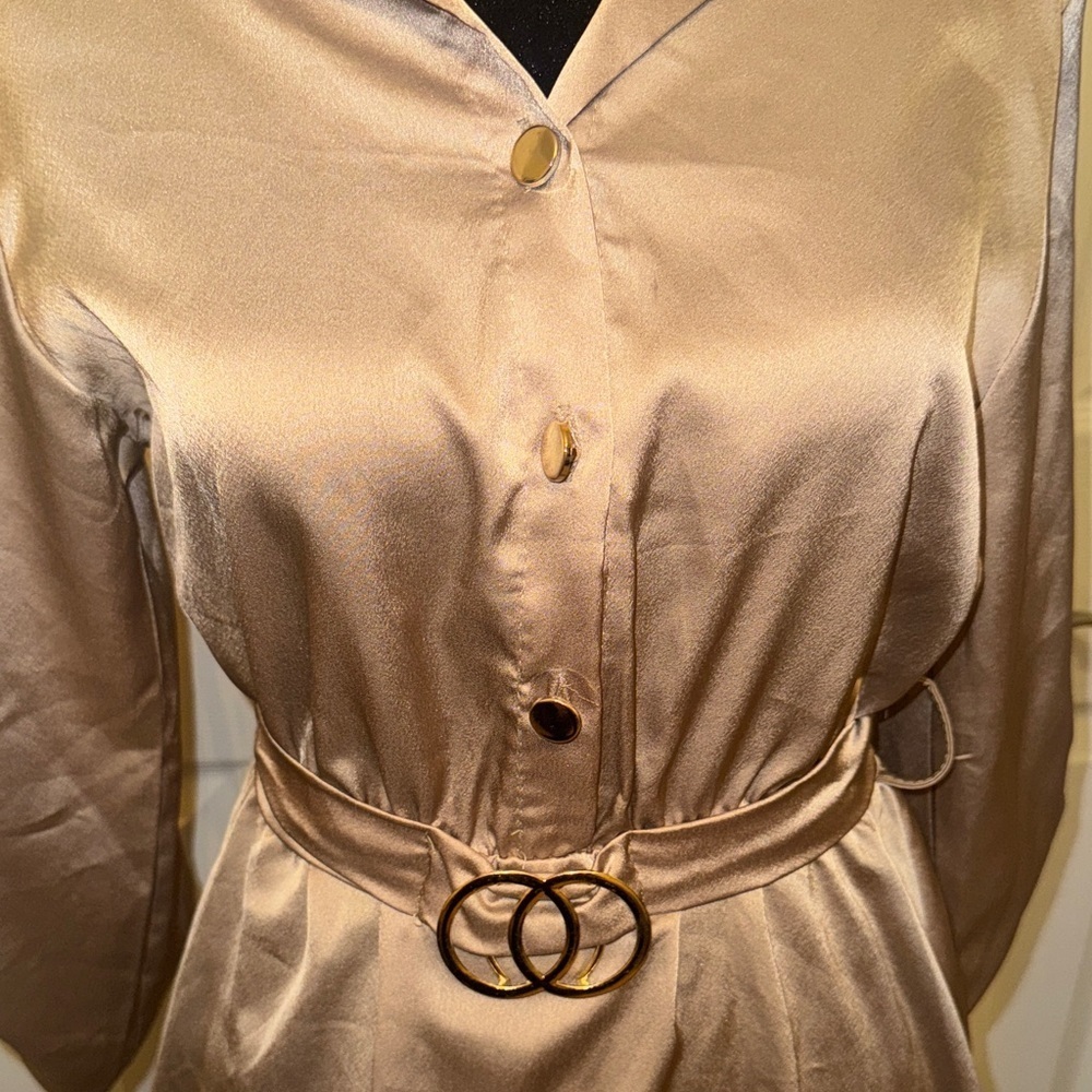 Elegant Satin Gold Dress - Picture 5 of 16